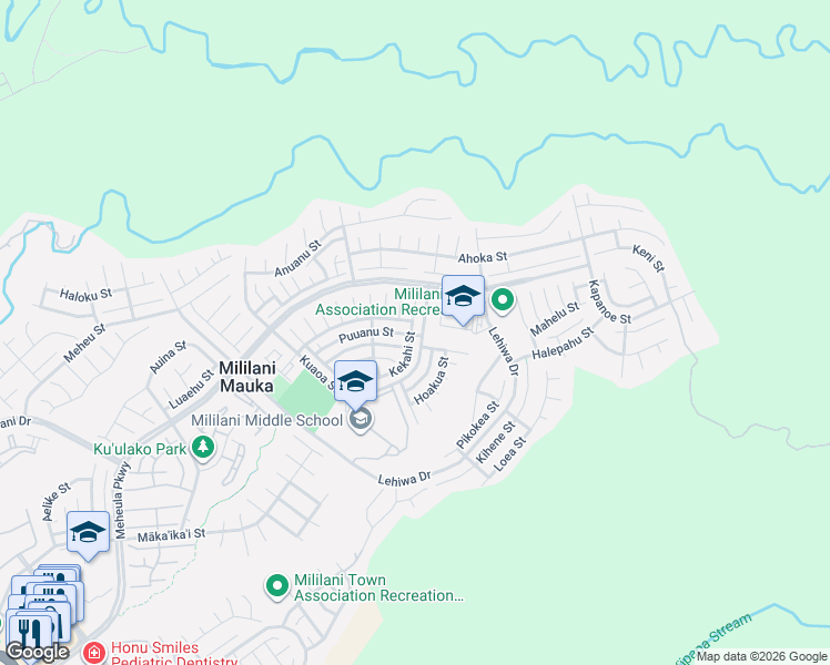 map of restaurants, bars, coffee shops, grocery stores, and more near 95-1059 Kekahi Street in Mililani