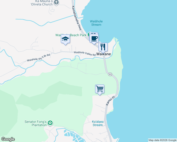 map of restaurants, bars, coffee shops, grocery stores, and more near 48-159 Waiahole Homestead Road in Kaneohe
