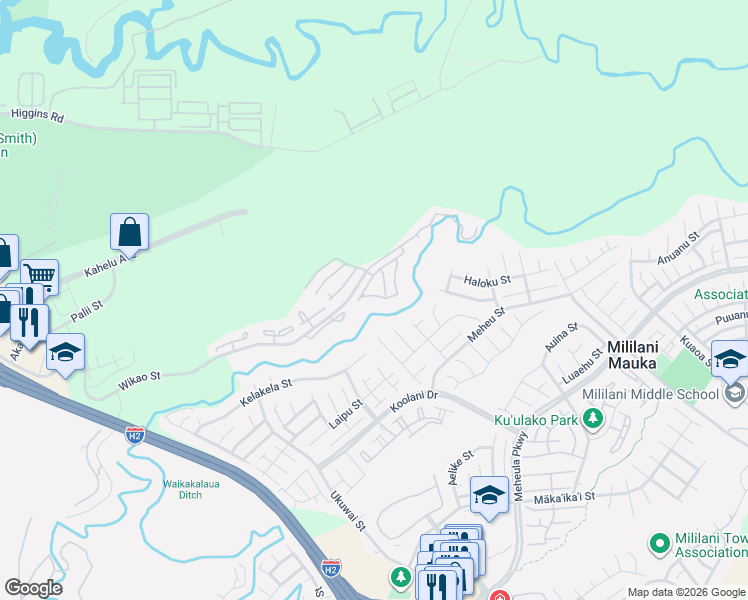 map of restaurants, bars, coffee shops, grocery stores, and more near 95-977 Wikao Street in Mililani