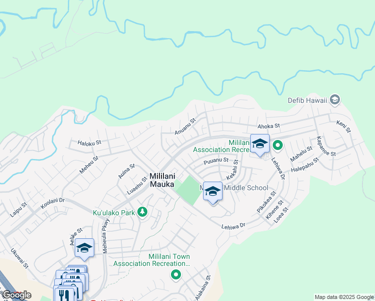 map of restaurants, bars, coffee shops, grocery stores, and more near 95-200 Paeheu Place in Mililani