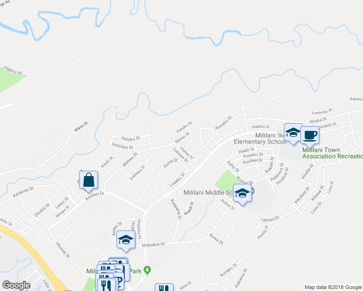 map of restaurants, bars, coffee shops, grocery stores, and more near 95-1012 Ulahea Street in Mililani
