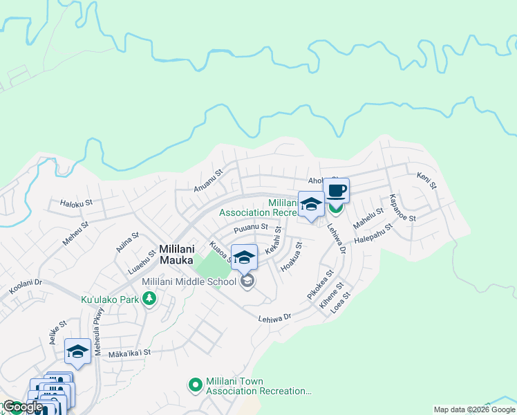 map of restaurants, bars, coffee shops, grocery stores, and more near 95-225 Kaela Place in Mililani