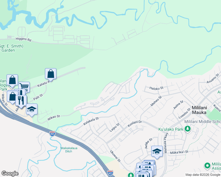 map of restaurants, bars, coffee shops, grocery stores, and more near 95-936 Wikao Street in Mililani