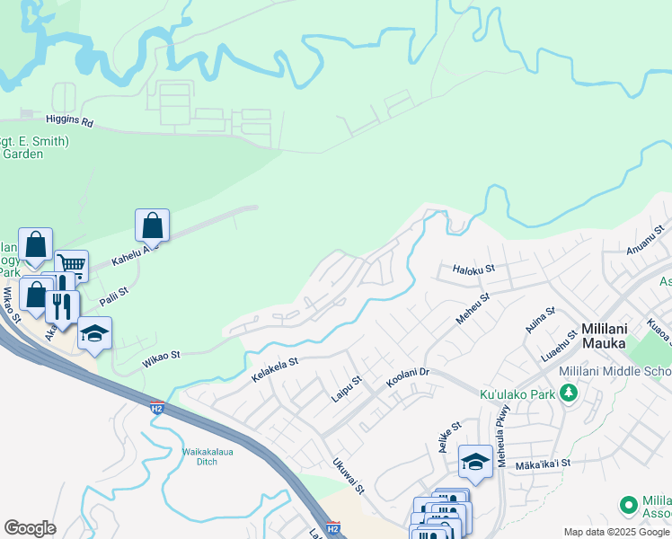 map of restaurants, bars, coffee shops, grocery stores, and more near 95-936 Wikao Street in Mililani