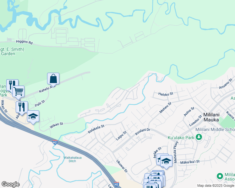 map of restaurants, bars, coffee shops, grocery stores, and more near 95-936 Wikao Street in Mililani