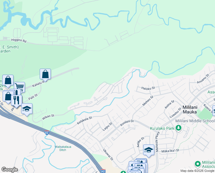 map of restaurants, bars, coffee shops, grocery stores, and more near 95-936 Wikao Street in Mililani