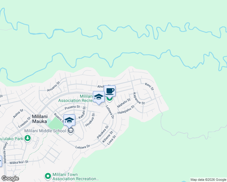 map of restaurants, bars, coffee shops, grocery stores, and more near 95-1047 Kahakiki Street in Mililani