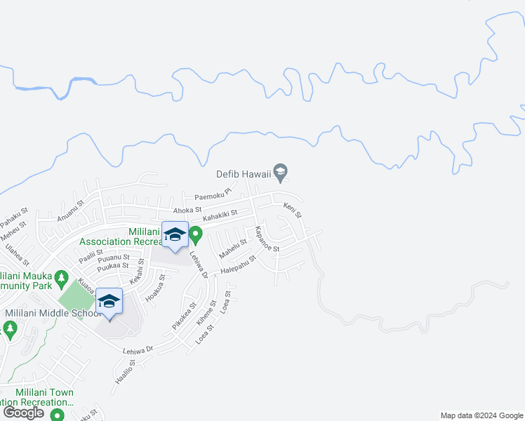 map of restaurants, bars, coffee shops, grocery stores, and more near 95 Keni Street in Mililani