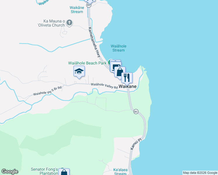 map of restaurants, bars, coffee shops, grocery stores, and more near 48-148 Waiāhole Valley Road in Kaneohe