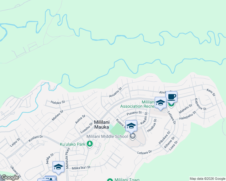 map of restaurants, bars, coffee shops, grocery stores, and more near 95-1000 Hoahui Street in Mililani