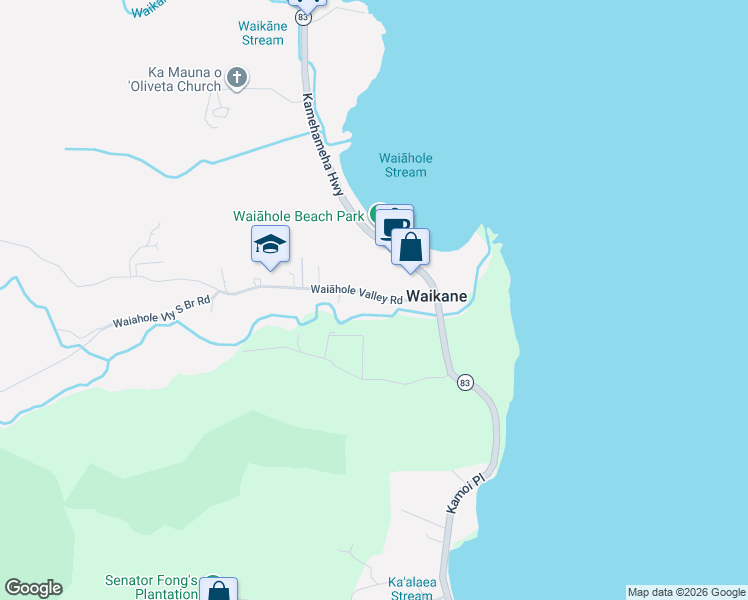 map of restaurants, bars, coffee shops, grocery stores, and more near 48-148 Waiāhole Valley Road in Kaneohe
