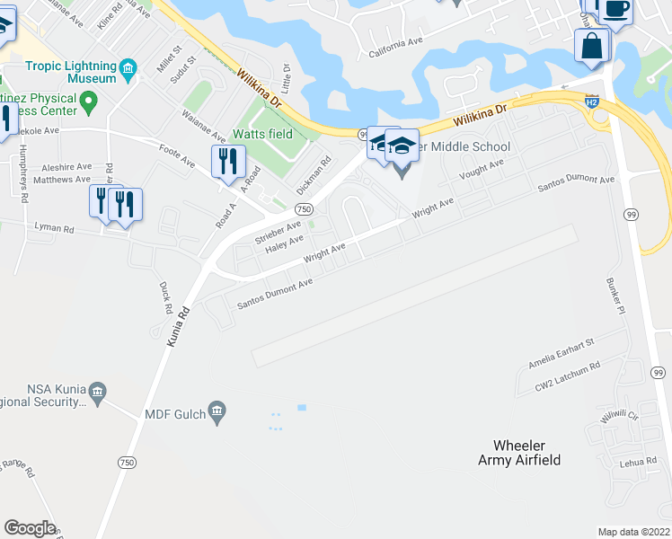 map of restaurants, bars, coffee shops, grocery stores, and more near 948 Santos Dumont Avenue in Wahiawa