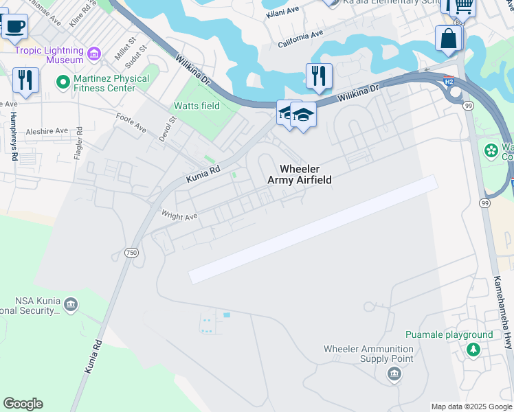 map of restaurants, bars, coffee shops, grocery stores, and more near 948 Santos Dumont Avenue in Wahiawa