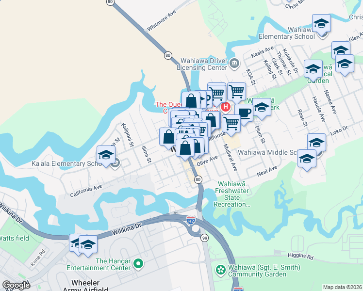 map of restaurants, bars, coffee shops, grocery stores, and more near in Wahiawa