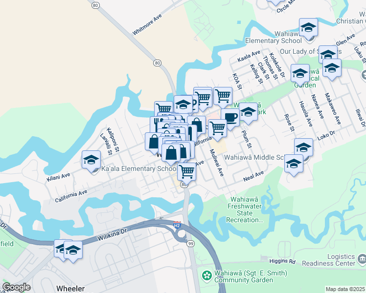 map of restaurants, bars, coffee shops, grocery stores, and more near in Wahiawa
