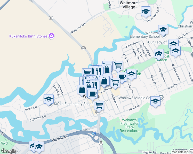 map of restaurants, bars, coffee shops, grocery stores, and more near 656 Kilani Avenue in Wahiawa