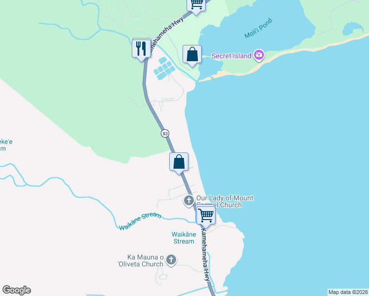 map of restaurants, bars, coffee shops, grocery stores, and more near 48493 Kamehameha Highway in Kaneohe
