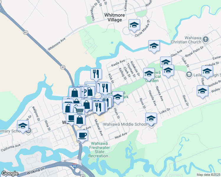map of restaurants, bars, coffee shops, grocery stores, and more near 1060 Kilani Avenue in Wahiawa