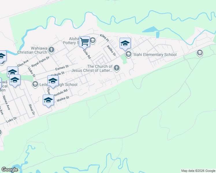 map of restaurants, bars, coffee shops, grocery stores, and more near 105 Mie Place in Wahiawa