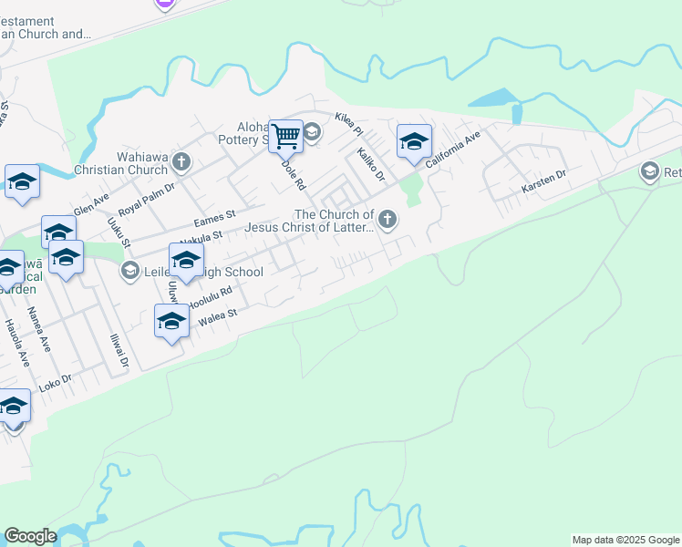 map of restaurants, bars, coffee shops, grocery stores, and more near 105 Mie Place in Wahiawa