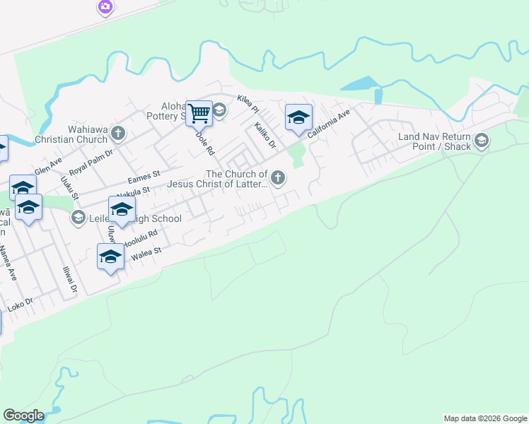 map of restaurants, bars, coffee shops, grocery stores, and more near 112 Pekelo Place in Wahiawa