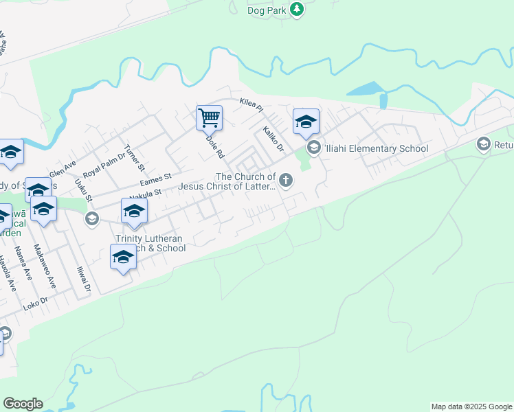 map of restaurants, bars, coffee shops, grocery stores, and more near 105 Mie Place in Wahiawa