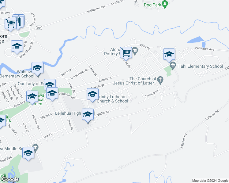 map of restaurants, bars, coffee shops, grocery stores, and more near 1738 California Avenue in Wahiawā