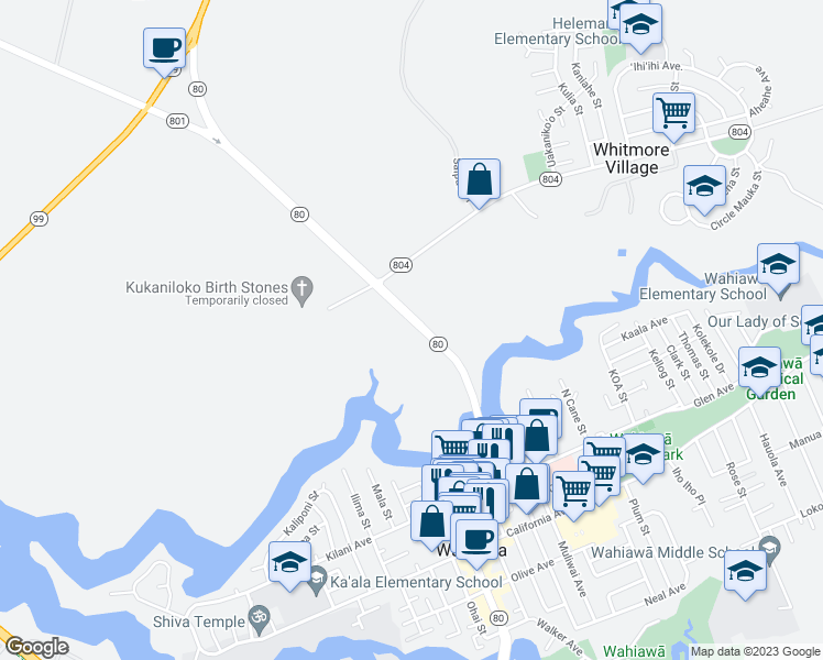 map of restaurants, bars, coffee shops, grocery stores, and more near 269 Kamehameha Highway in Wahiawa