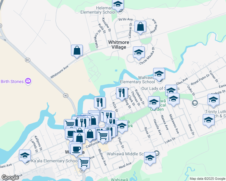 map of restaurants, bars, coffee shops, grocery stores, and more near 415 Koa Street in Wahiawā