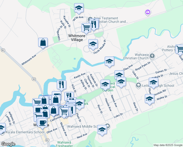 map of restaurants, bars, coffee shops, grocery stores, and more near 271 Valley Avenue in Wahiawa
