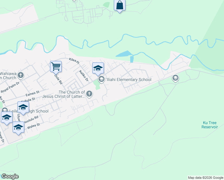 map of restaurants, bars, coffee shops, grocery stores, and more near 77 Karsten Drive in Wahiawa
