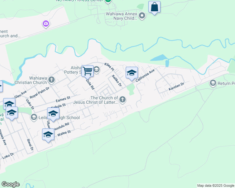 map of restaurants, bars, coffee shops, grocery stores, and more near 1963 California Avenue in Wahiawa