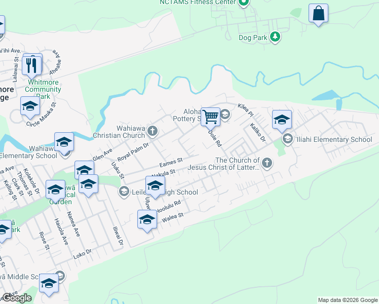 map of restaurants, bars, coffee shops, grocery stores, and more near 1783 Eames Street in Wahiawa