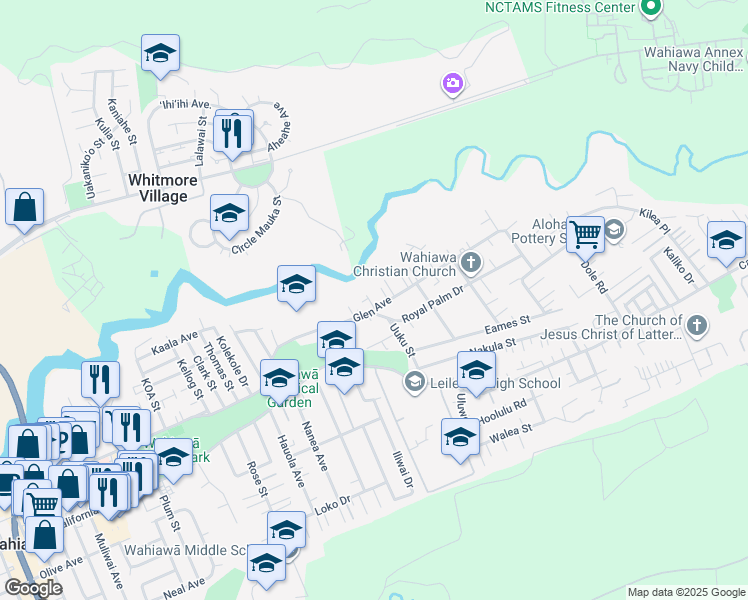 map of restaurants, bars, coffee shops, grocery stores, and more near 1512 Glen Ave in Wahiawa