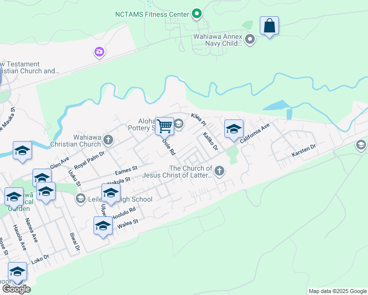 map of restaurants, bars, coffee shops, grocery stores, and more near 1910 Kiekie Place in Wahiawa