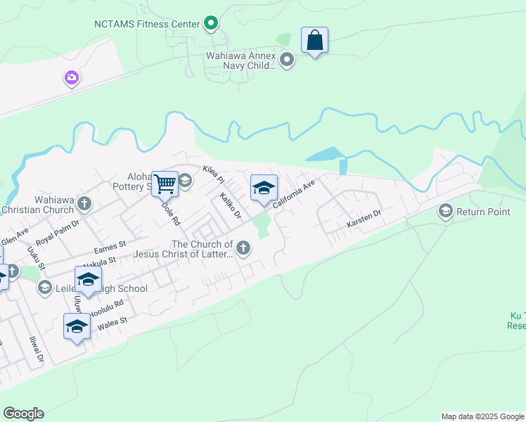 map of restaurants, bars, coffee shops, grocery stores, and more near 2030 California Avenue in Wahiawa