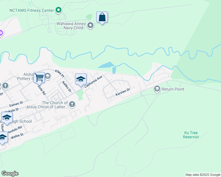 map of restaurants, bars, coffee shops, grocery stores, and more near 2315 California Avenue in Wahiawa