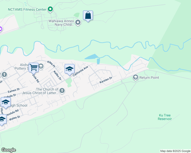 map of restaurants, bars, coffee shops, grocery stores, and more near 2315 California Avenue in Wahiawa