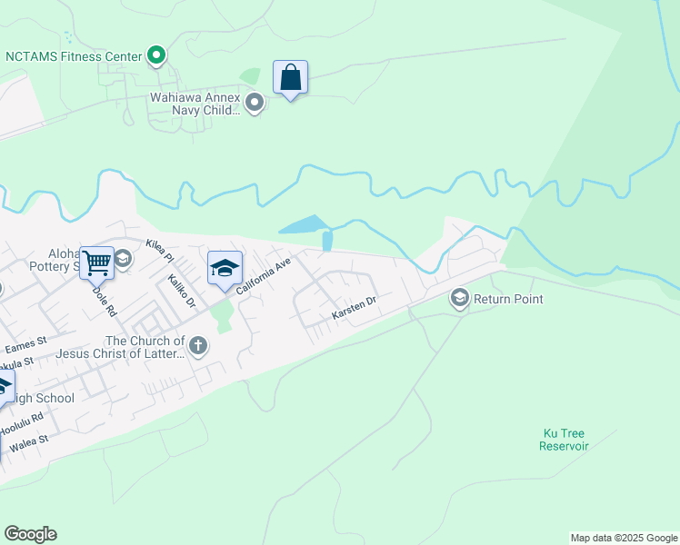 map of restaurants, bars, coffee shops, grocery stores, and more near 2206H California Avenue in Wahiawa