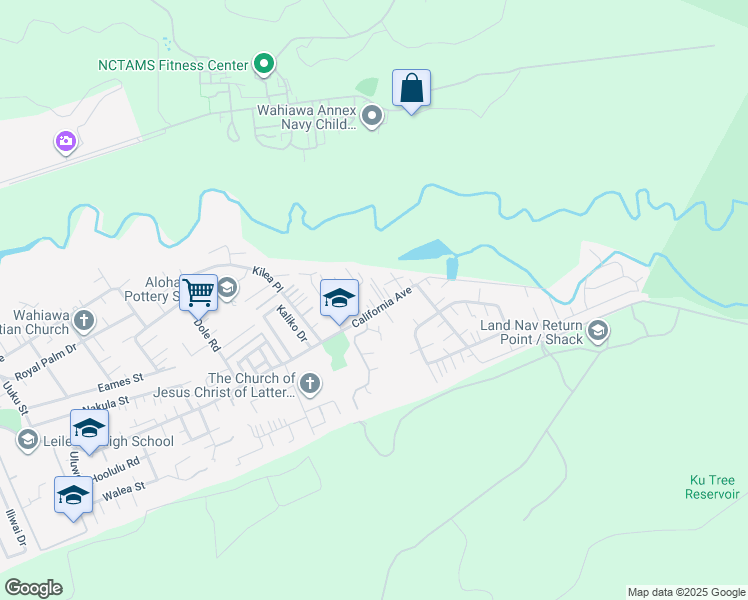 map of restaurants, bars, coffee shops, grocery stores, and more near 2117B Puu Place in Wahiawa