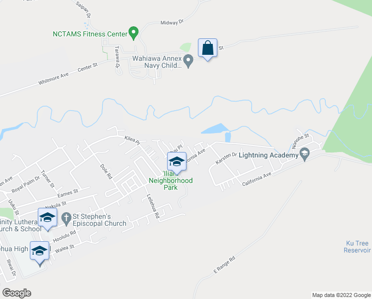 map of restaurants, bars, coffee shops, grocery stores, and more near 2117B Puu Place in Wahiawa