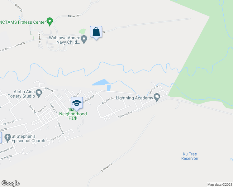 map of restaurants, bars, coffee shops, grocery stores, and more near 2206H California Avenue in Wahiawa