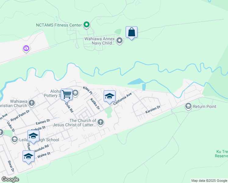map of restaurants, bars, coffee shops, grocery stores, and more near 2117B Puu Place in Wahiawa