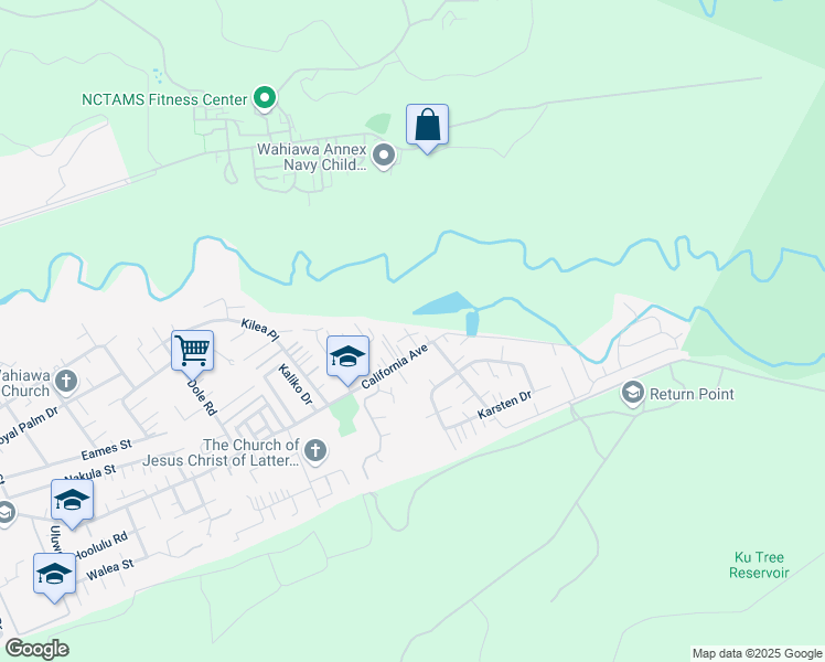map of restaurants, bars, coffee shops, grocery stores, and more near 2172 California Avenue in Wahiawa