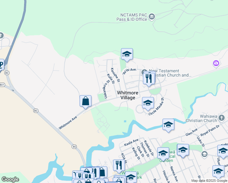 map of restaurants, bars, coffee shops, grocery stores, and more near 502 Kulia Street in Wahiawa