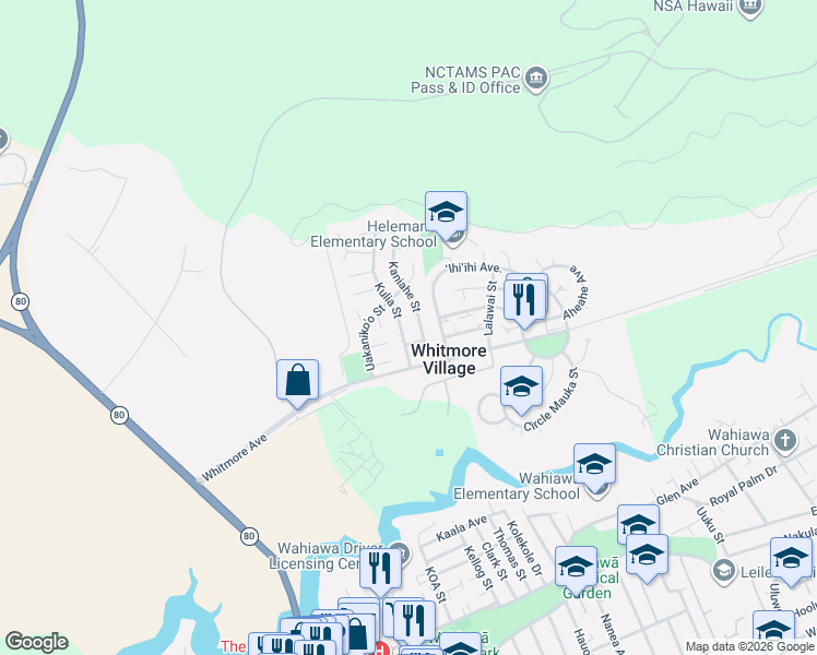 map of restaurants, bars, coffee shops, grocery stores, and more near 551 Kaniahe Street in Wahiawa