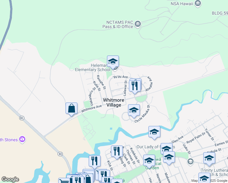 map of restaurants, bars, coffee shops, grocery stores, and more near 1016 Ehoeho Avenue in Wahiawa