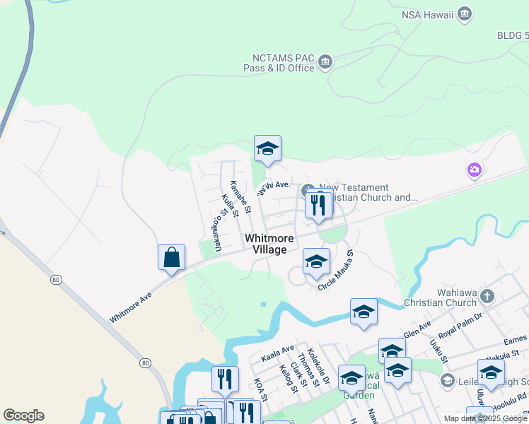 map of restaurants, bars, coffee shops, grocery stores, and more near 710 Ihiihi Avenue in Wahiawa