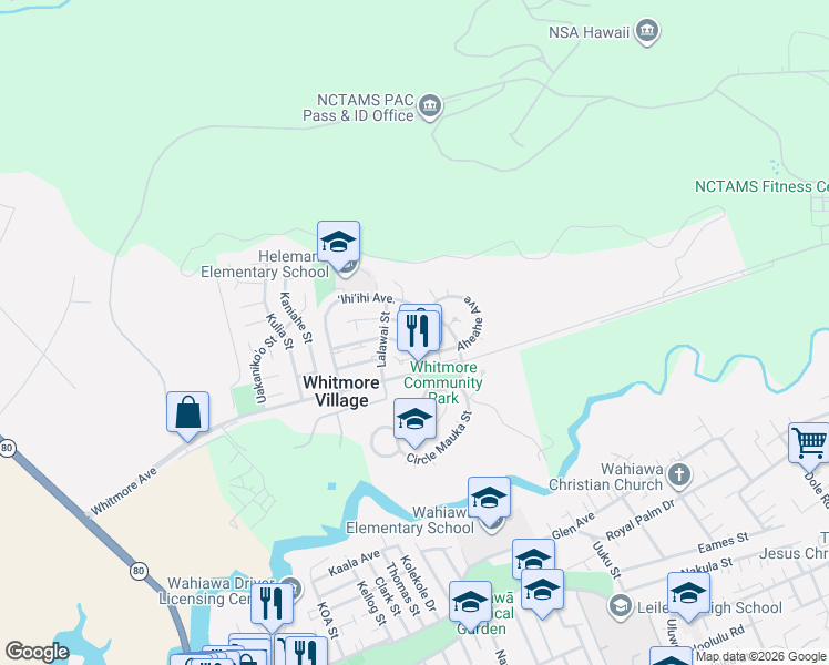 map of restaurants, bars, coffee shops, grocery stores, and more near 1142 ‘Ihi‘ihi Avenue in Wahiawa