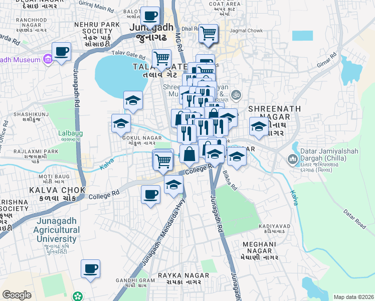 map of restaurants, bars, coffee shops, grocery stores, and more near in Junagadh